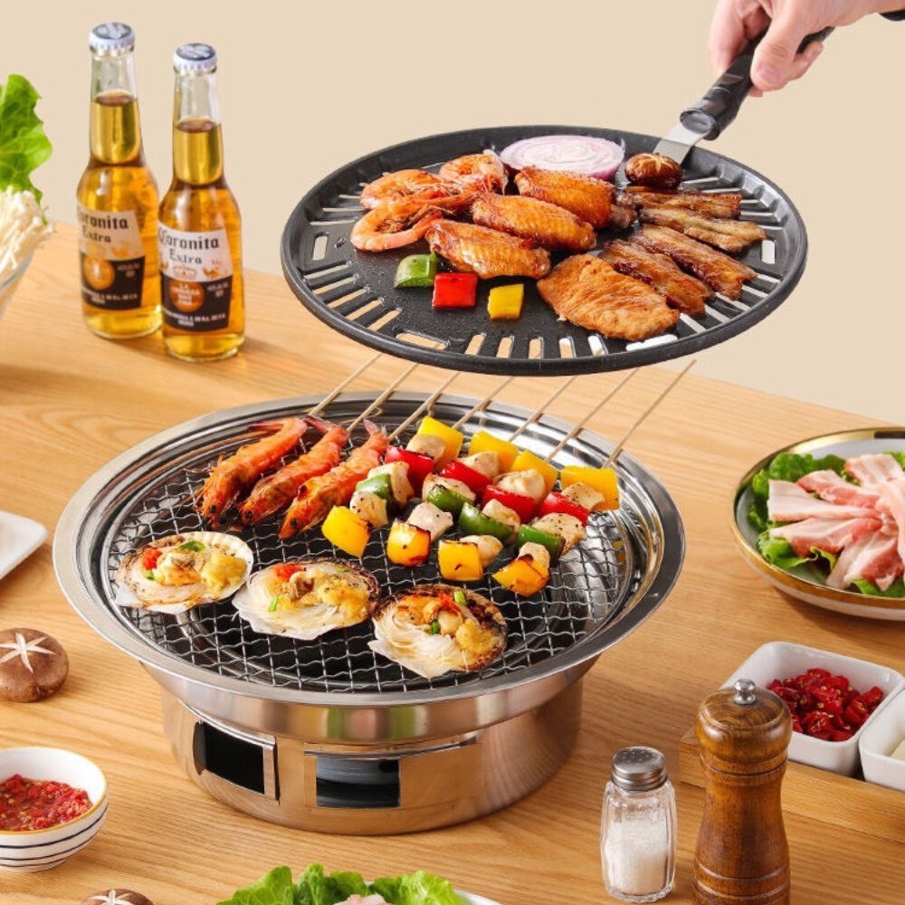 Bếp nướng than hoa bộ 2 loại vỉ âm bàn inox304 Huycook88 chuyên dụng cho hàng quán và gia đình siêu bền sạch tiện dụng