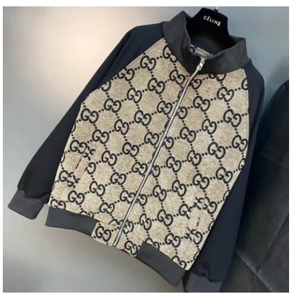 A17-Áo Khoác GC Cổ Trụ Phối Tay Đen Nỉ ❤ Áo Bomber Nỉ Dày Dặn Dáng Rộng Nam Nữ