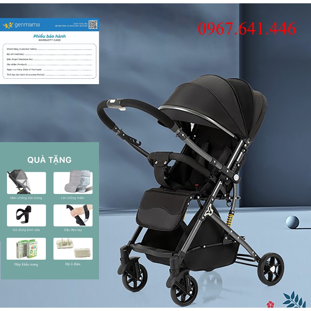xe đẩy gấp gọn cho bé từ 0 đến 3 tuổi GENMAMA 2 chiều 3 tư thế ngồi ,ngả ,nằm.