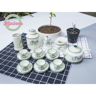 Bộ ấm chén, bộ tách trà Bát Tràng men kem