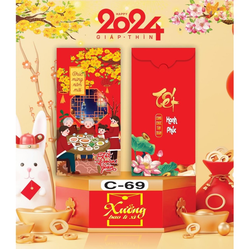 Túi 10 phong bao lì xì tết chọn mẫu truyền thống mẫu rồng đã đóng túi bóng xịn xò