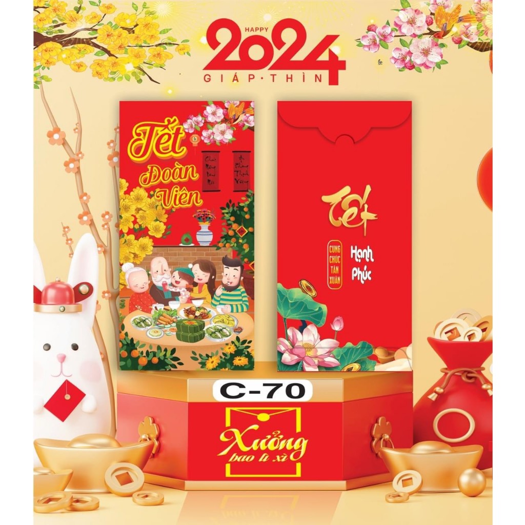 Túi 10 phong bao lì xì tết chọn mẫu truyền thống mẫu rồng đã đóng túi bóng xịn xò