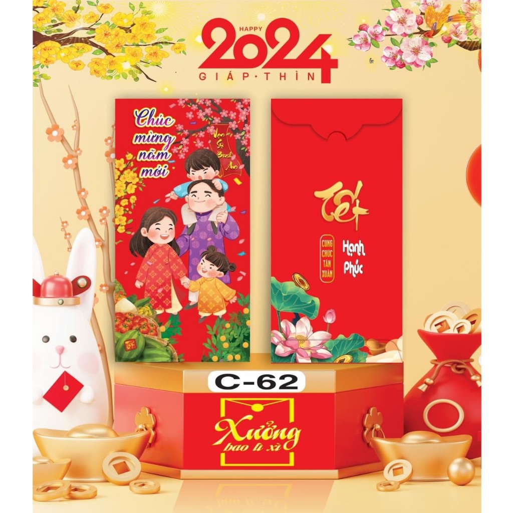 Túi 10 phong bao lì xì tết chọn mẫu truyền thống mẫu rồng đã đóng túi bóng xịn xò