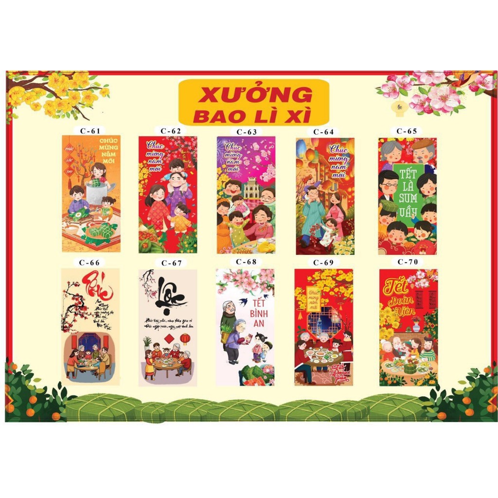 Túi 10 phong bao lì xì tết chọn mẫu truyền thống mẫu rồng đã đóng túi bóng xịn xò