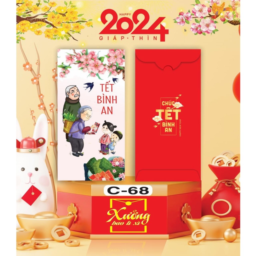 Túi 10 phong bao lì xì tết chọn mẫu truyền thống mẫu rồng đã đóng túi bóng xịn xò