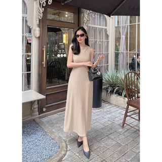 Đầm thun body nữ dáng dài cổ tròn thun gân 4 chiều ôm body mụp store