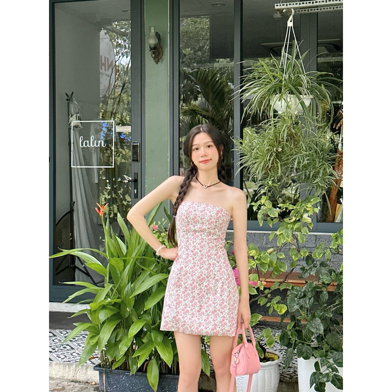 DAHLIA - Đầm ống hoa nhí dáng ôm ngắn Pink Floral Midi Dress