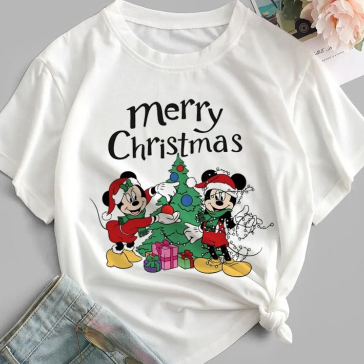 Áo Thun In Hình Chuột Mickey Disney Chúc Mừng Giáng Sinh Merry Christmas Unisex Nam Nữ