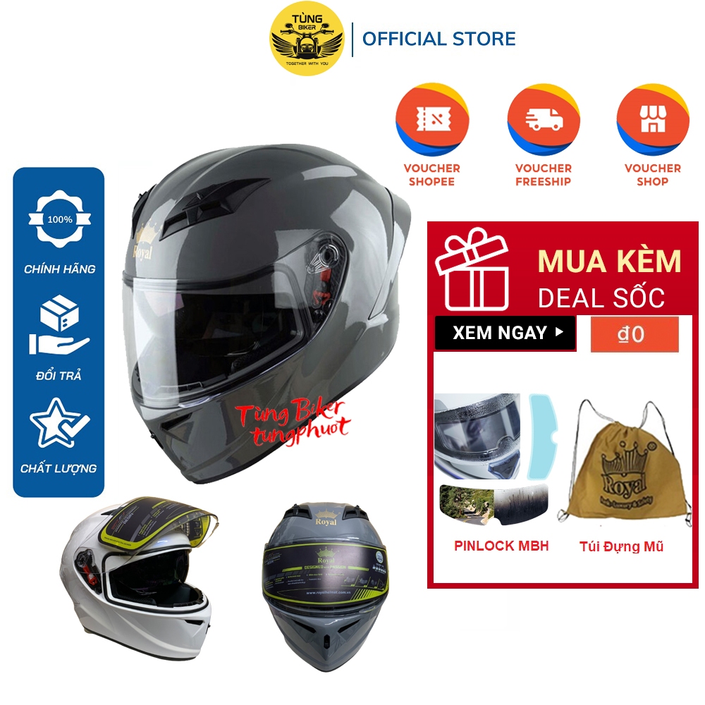 Mũ Bảo Hiểm Fullface 2 Kính ROYAL M266 Màu Trơn (TẶNG PINKLOCK)
