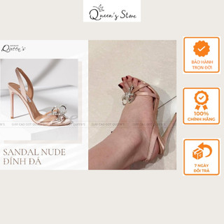 Giày cao gót mũi nhọn 7p sandal nude đính đá queens store êm xinh dễ phối cao 7-9-11cm
