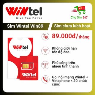 Sim Wintel Win89 - Sim 4G Data không giới hạn, sóng Vinaphone, dành cho điện thoại, máy tính bảng