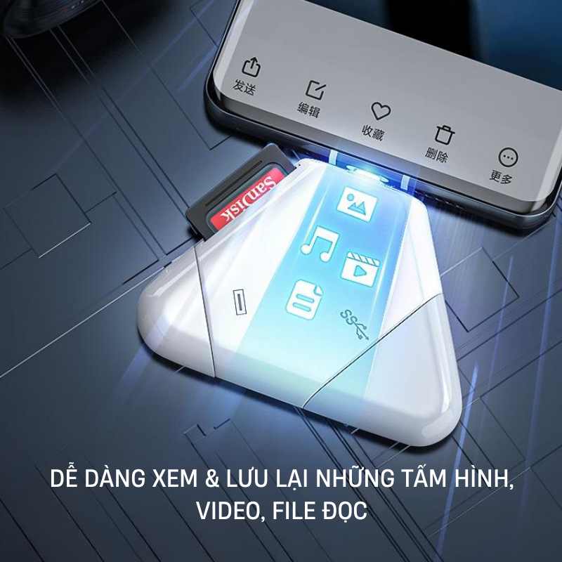 Đầu đọc thẻ đa năng 3in1 SD TF dùng cho IPh 6-15promax, Android Type-C và máy tính bảng, laptop nhà táo,laptop windows