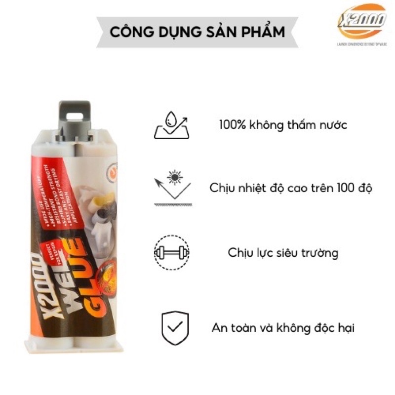 Keo dán sắt, Keo dính sắt thép, kim loại X2000 đa năng siêu chắc tiện dụng. tặng kèm dụng cụ gạt keo