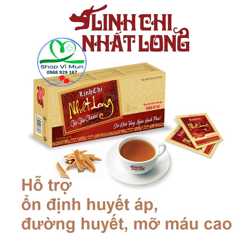 Linh Chi Nhất Long hộp 30 gói - Sản Phẩm 100% nấm Linh Chi đỏ tự nhiên giúp giảm huyết áp cao, men gan cao, mỡ máu