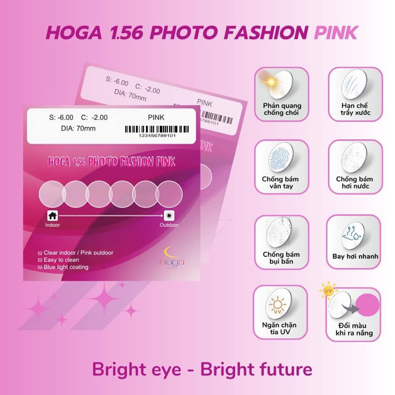 Tròng kính cận loạn đổi màu hồng HOGA FASHION A Dong Eyewear