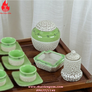 Phụ Kiện Ấm chén men rạn Gốm sứ Bát Tràng ( 3 món)