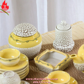 Phụ Kiện Ấm chén men rạn Gốm sứ Bát Tràng ( 3 món)