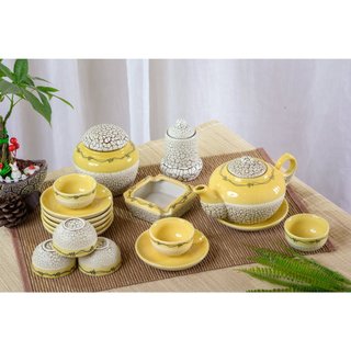 Phụ Kiện Ấm chén men rạn Gốm sứ Bát Tràng ( 3 món)