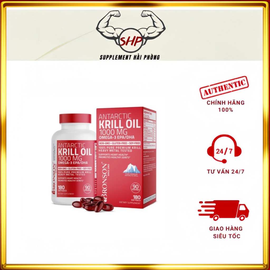 [Chính hãng] Dầu nhuyễn thể Bronson Antarctic Krill Oil with Omega-3 EPA/DHA, 1000 mg nhập khẩu Mỹ c