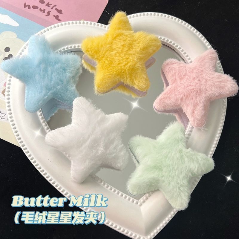 Kẹp Tóc Mái Hình Ngôi Sao Phối Lông Phong Cách Hàn Quốc Dễ Thương Cho Nữ