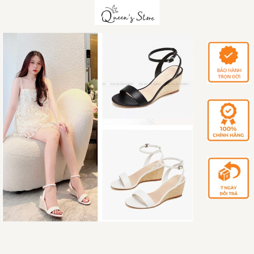 Giày Đế Xuồng 5-7 Phân Đen Trắng Da Lì Vai Ngang Chéo Gót QUEENS STORE sang êm chắc chân dễ phối cao 5-7 Phân