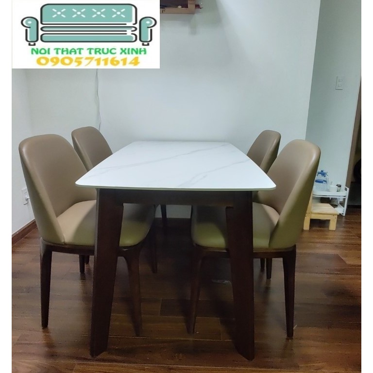 Bộ bàn ăn 4 ghế+ bàn đá ceramic ( Freeship HCM Dĩ An BH )