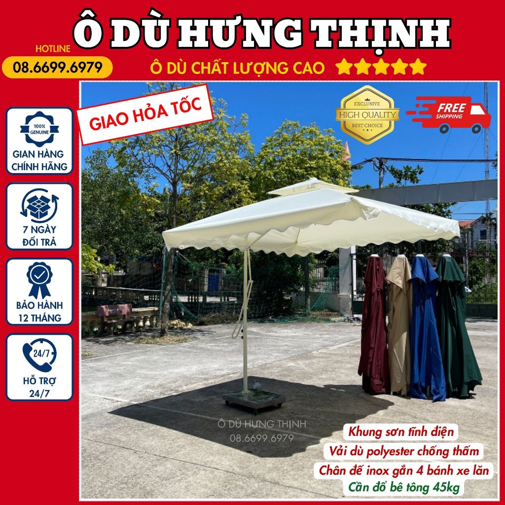 Dù che lệch tâm vuông ngoài trời 2,5m x 2,5m hàng nhập khẩu BẢN CAO CẤP hiện đại tiện lợi vải dù chống thấm tuyệt đối