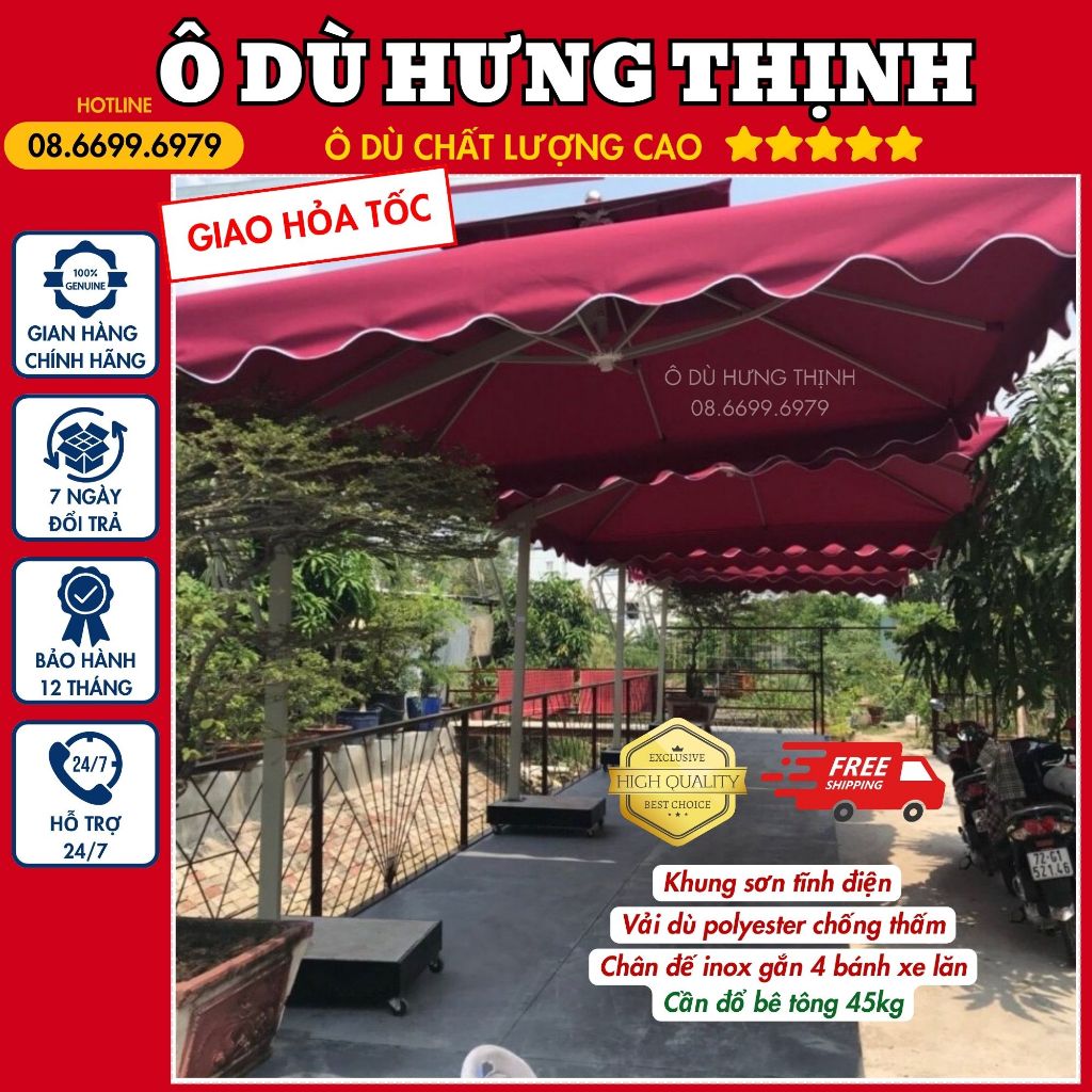Dù che lệch tâm vuông ngoài trời khung ống thép chịu lực HÀNG NHẬP KHẨU CAO CẤP vải dù chống thấm tuyệt đối có bảo hành