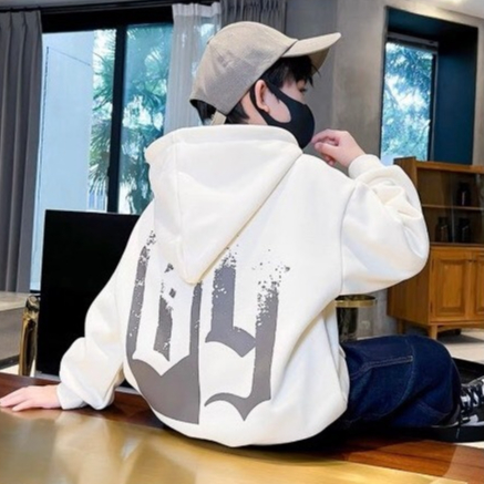 Áo hoodie bé trai Chan Chan phom rộng nỉ hình in R69 cho bé từ 14kg đến 48kg