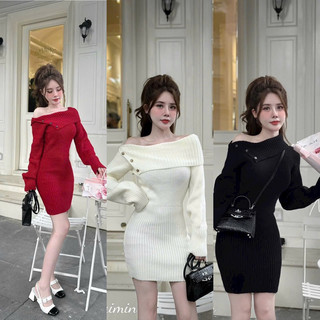 váy len lệch vai khuy ôm chất đẹp hàng loại 1