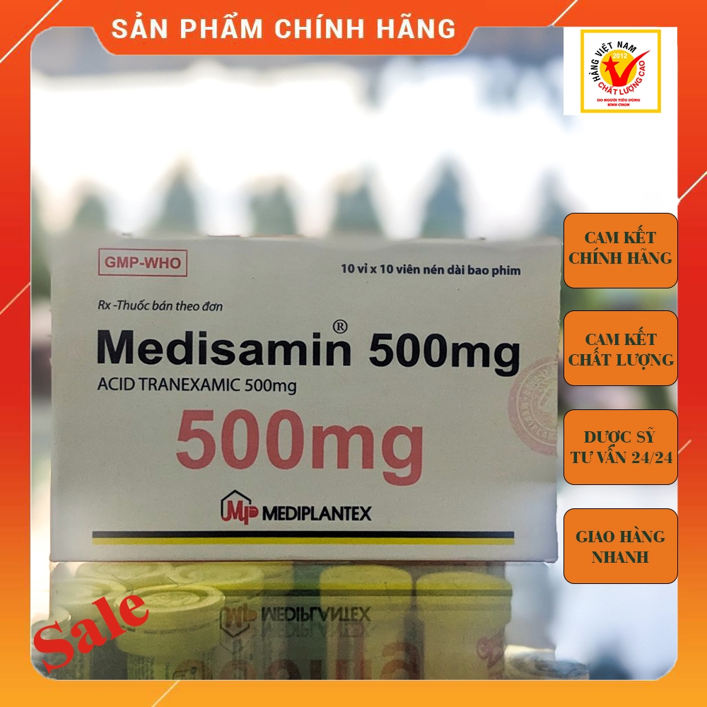 Viên uống trắng da, mờ nám MEDISAMIN 500mg, tương đương transamin 500mg (chất lượng không kém hàng N