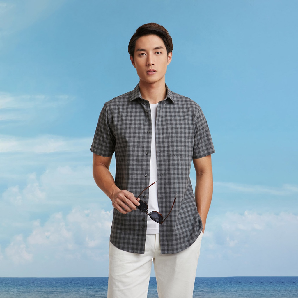 N&M Áo sơ mi caro Nam cotton tay ngắn 2101080