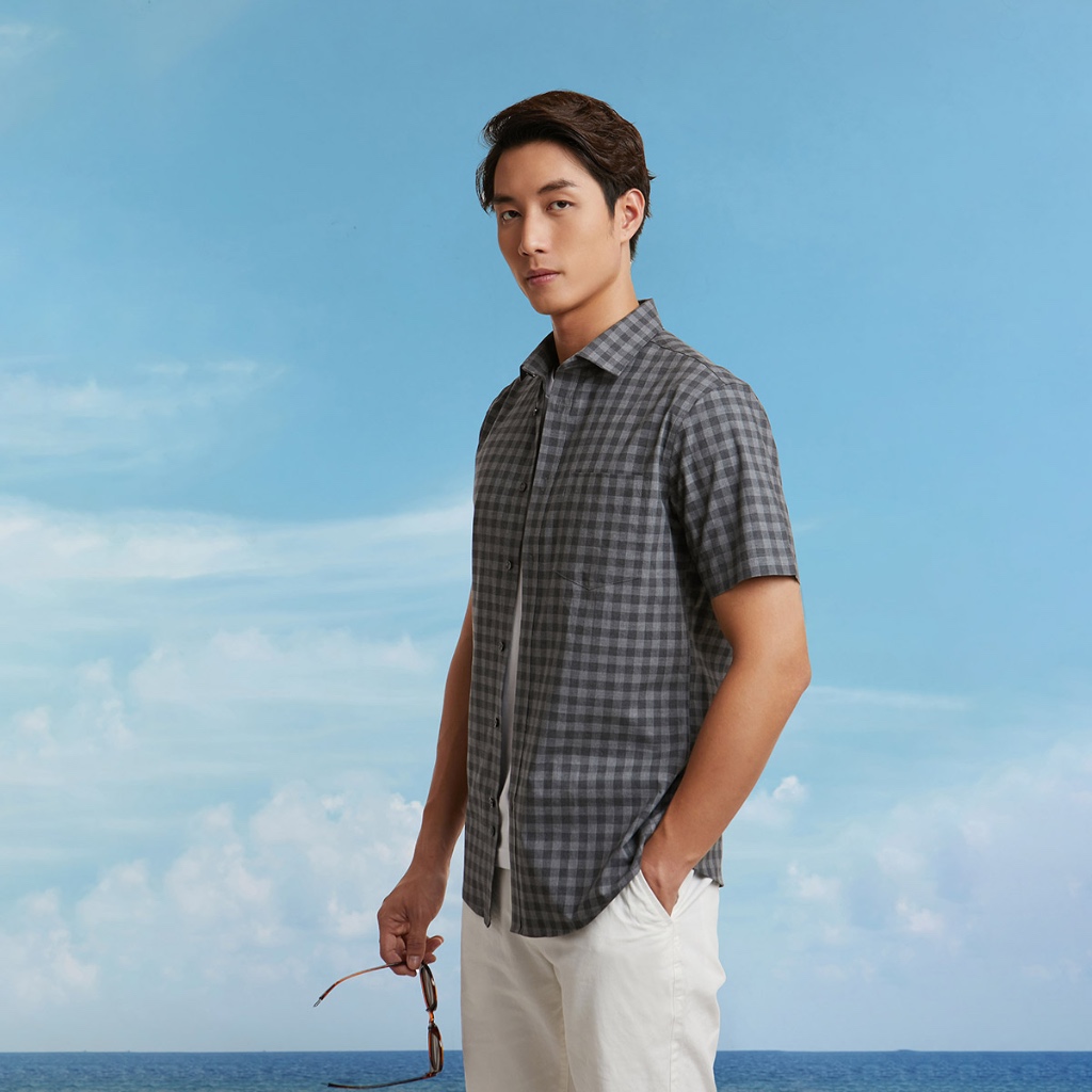 N&M Áo sơ mi caro Nam cotton tay ngắn 2101080