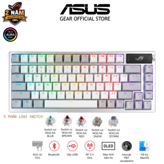 Bàn phím cơ không dây ASUS ROG AZOTH  Bluetooth USB dây  kích thước 75% ROG NX Switch Màn hình OLED Hot Swap 