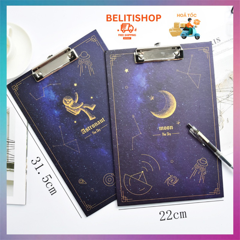 Bìa trình ký A4 đứng có kẹp Hình không gian vũ trụ - Kẹp giấy cao cấp cho học sinh, văn phòng B108