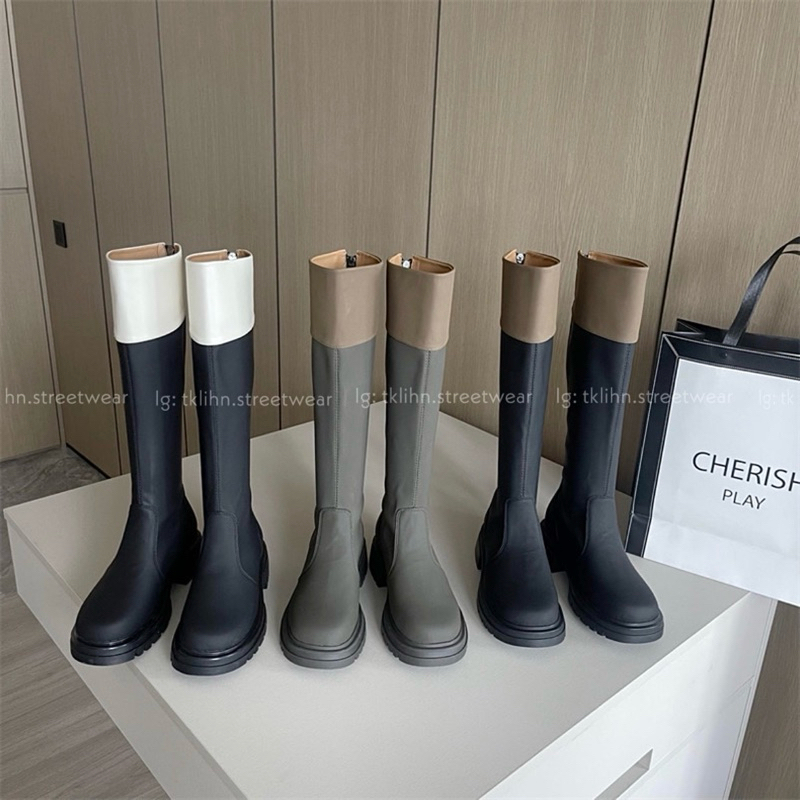 TKLIHN BOOTS da cao cổ ULZZANG mix màu hot TREND 2023 Bốt da cao cổ đế bằng HOT FASHIONITA