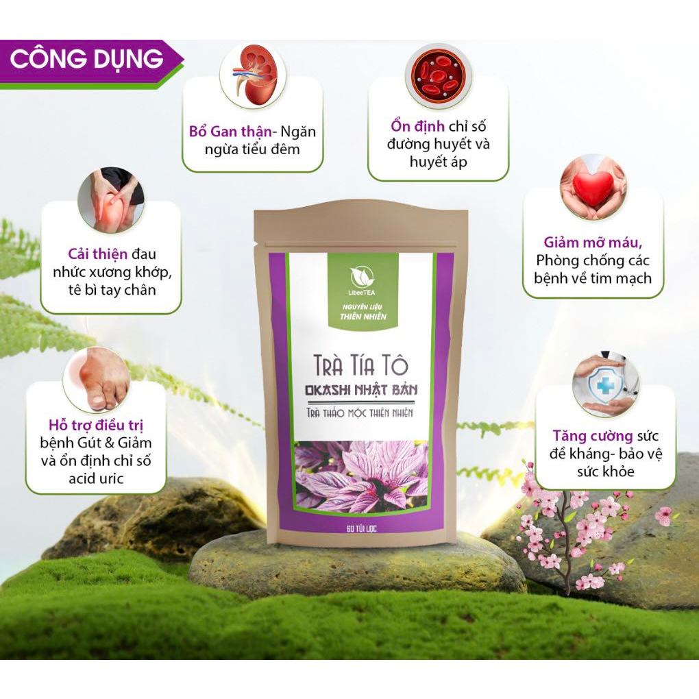 Trà tía tô okashi Nhật Bản thành phần thảo dược cải thiện gút, khớp tê bì tay chân 60 túi lọc