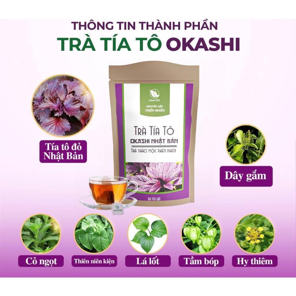 Trà tía tô okashi Nhật Bản thành phần thảo dược cải thiện gút, khớp tê bì tay chân 60 túi lọc