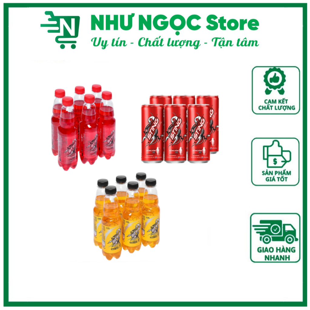 LỐC 6 CHAI/LON - Nước Tăng Lực Sting Dâu Đỏ/Nhân Sâm Vàng  - Bách Hóa Như Ngọc Online