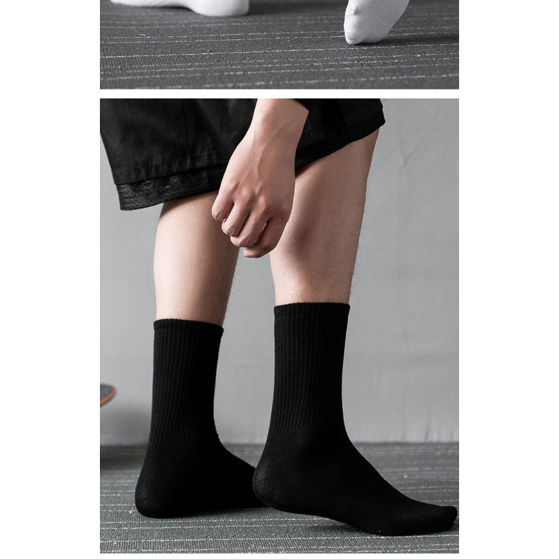 Set 5 đôi Tất Cổ Cao Vớ Trơn Nam Nữ Màu Đen Trắng Phong Cách Basic
