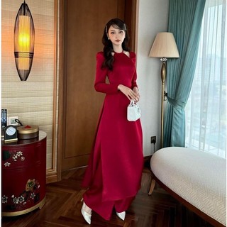 ÁO DÀI TRUYỀN THỐNG,ÁO DÀI NỮ DÁNG ÔM THIÊT KẾ CỔ KHOÉT SANG TRỌNG DIỆN TẾT