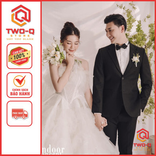 Bộ Vest Nam mặc ngày cưới 2 nút Màu Đen chất vải dày dặn cao cấp (áo+quần) full size