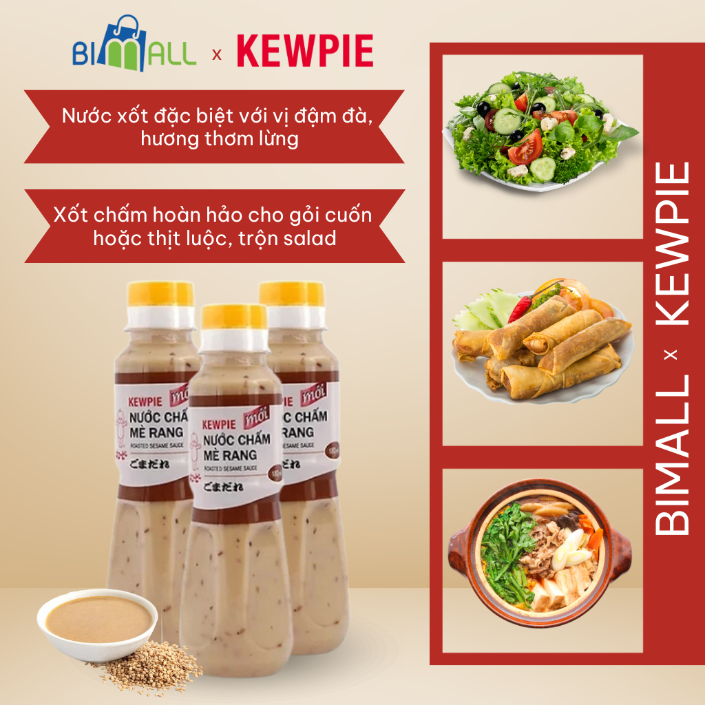Combo 3 chai Nước chấm mè rang kewpie chai 180ml - Bimall