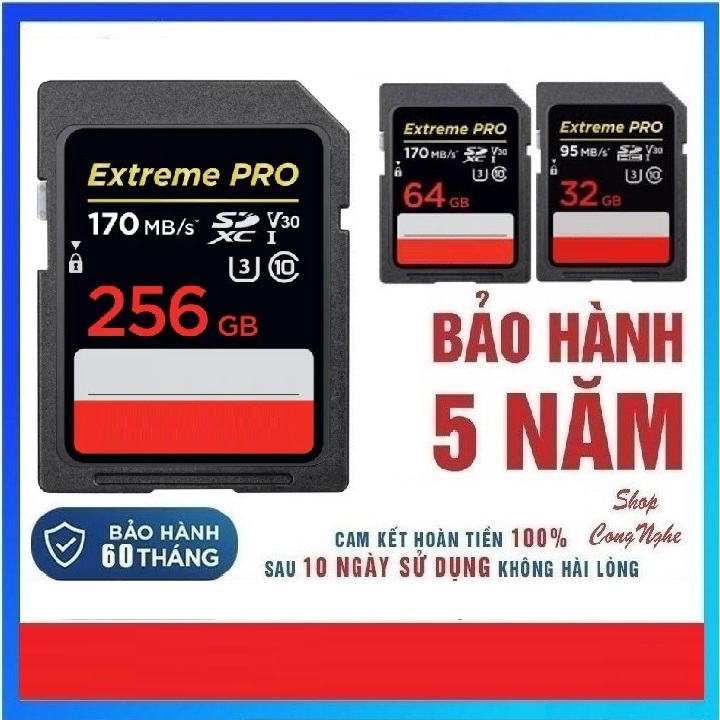 Thẻ nhớ SD 32G 64G 128G 256G Ultra Class 10 và Extreme Pro tốc độ cao cho máy ảnh, máy quay