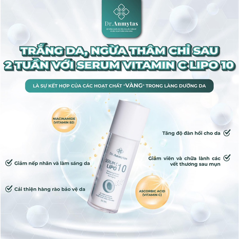Serum Vitamin C 10nm sáng da, chống lão hóa, làm đều màu da, giảm thâm mụn Dr.Anmytas