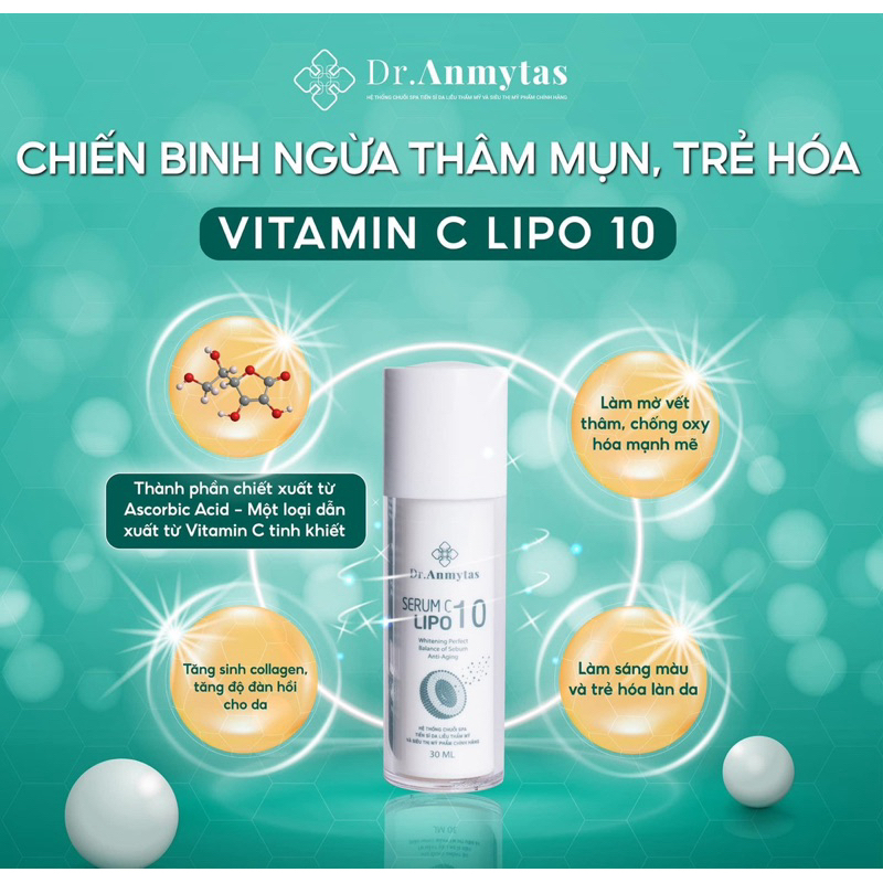 Serum Vitamin C 10nm sáng da, chống lão hóa, làm đều màu da, giảm thâm mụn Dr.Anmytas