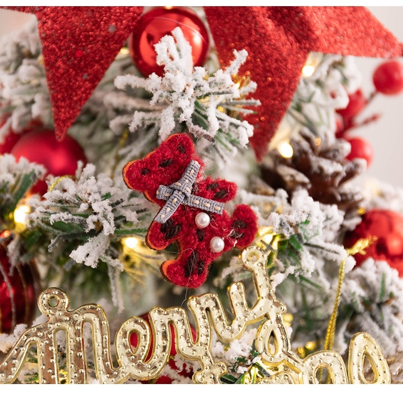 Cây thông mini để bàn phủ tuyết Full Phụ Kiện Trang Trí Kèm Đèn Led, cây thông trang trí noel 2024
