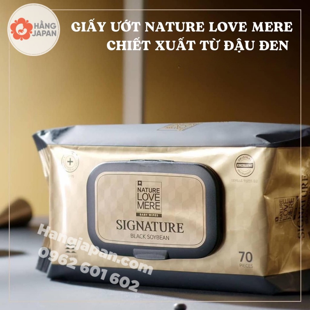 Khăn ướt Nature Love Mere cao cấp, an toàn kháng khuẩn chiết xuất từ đậu đen cho bé có nắp màu vàng