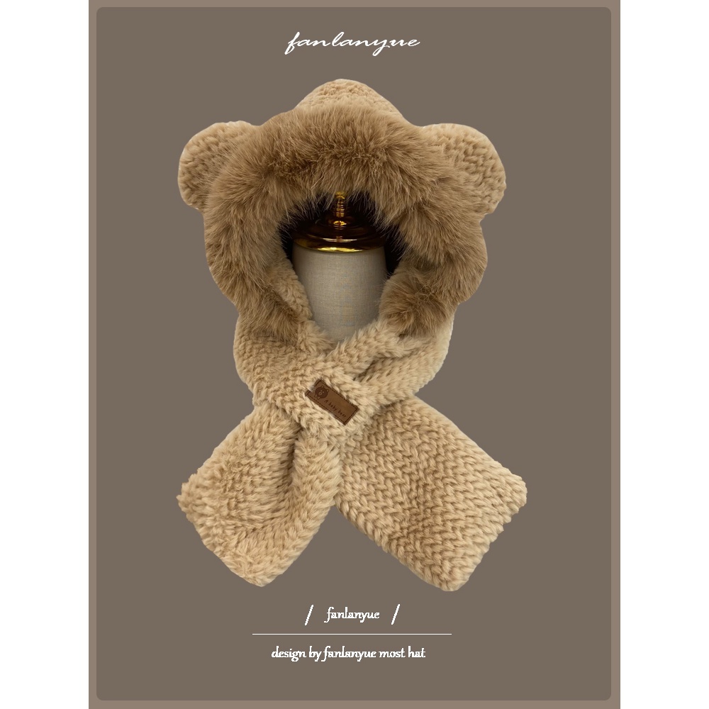 Mũ len nữ, Mũ lông cừu tai mèo kèm khăn quàng cổ giữ ấm mùa đông SLEEPYCHIC nón len lông cừu tai mèo thời trang