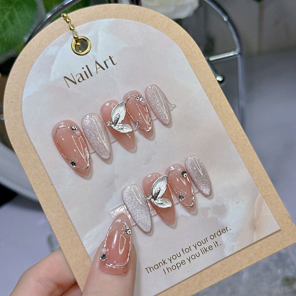 Nailbox thiết kế 10 móng úp - Mã sơn thạch nude mix mắt mèo siêu sáng
